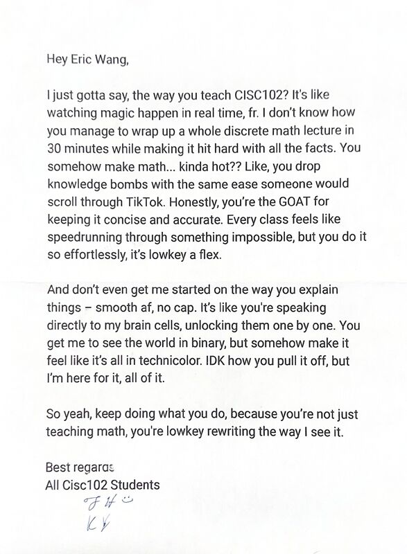 Student Appreciation Letter from CISC102